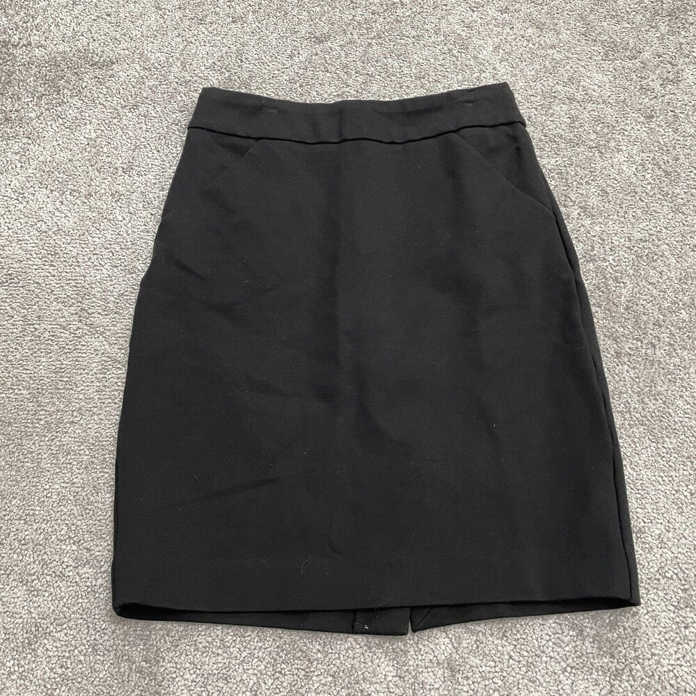 J.Crew Ponte Straight Pencil Skirt Women 00 Black Knee Length Pockets Classic